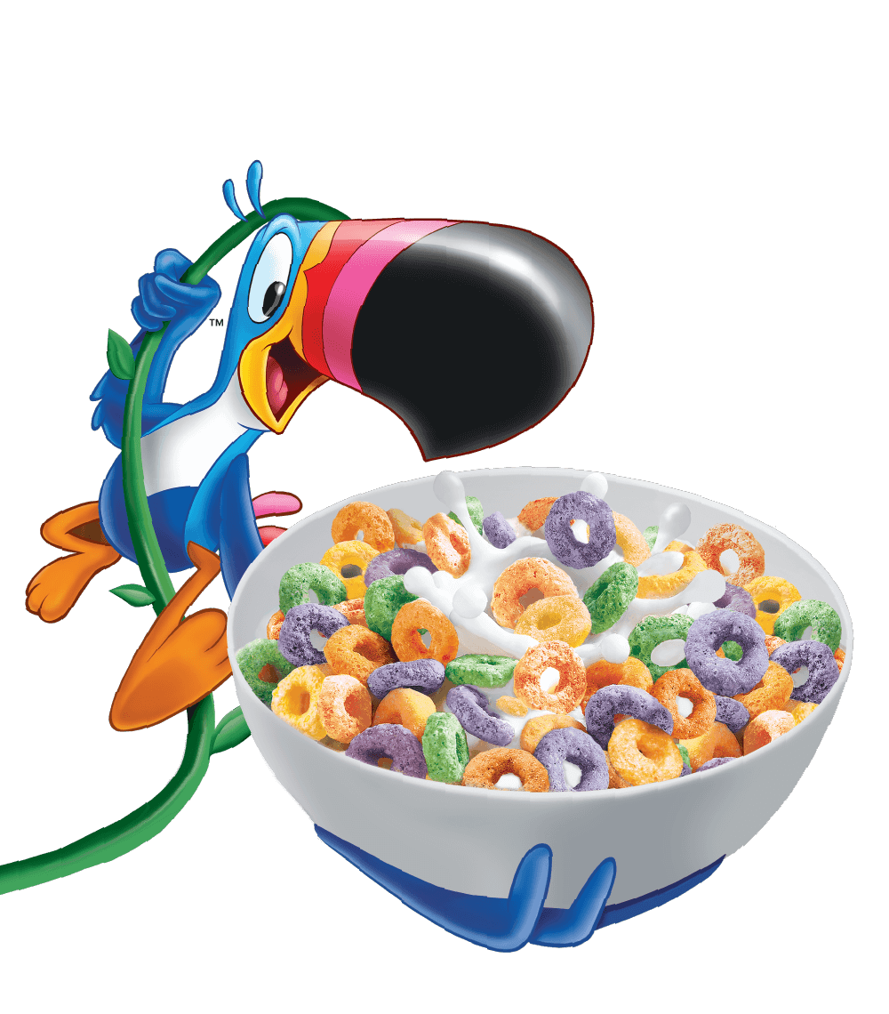 Toucan Sam With A Bowl Of Kellogg's Froot Loops and milk